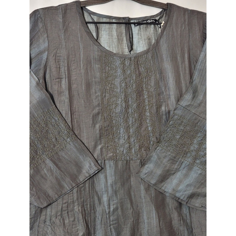 Gudrun Sjoden Melody Dress Organic Cotton/Silk Midi Medium Dark Teal Embroidered - Picture 2 of 6